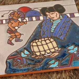 Cleo Teissedre Art Trivet Wall Decor Indian Tile Mother Kachina Village Ceremony
